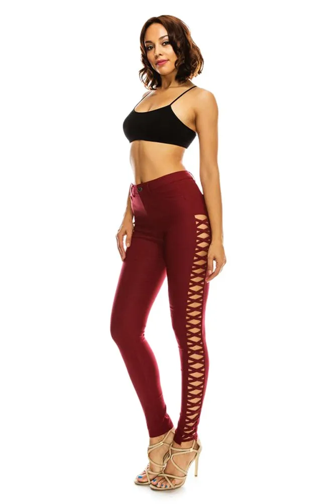 High Waisted Super Stretch X Cut-Out Skinny Pants