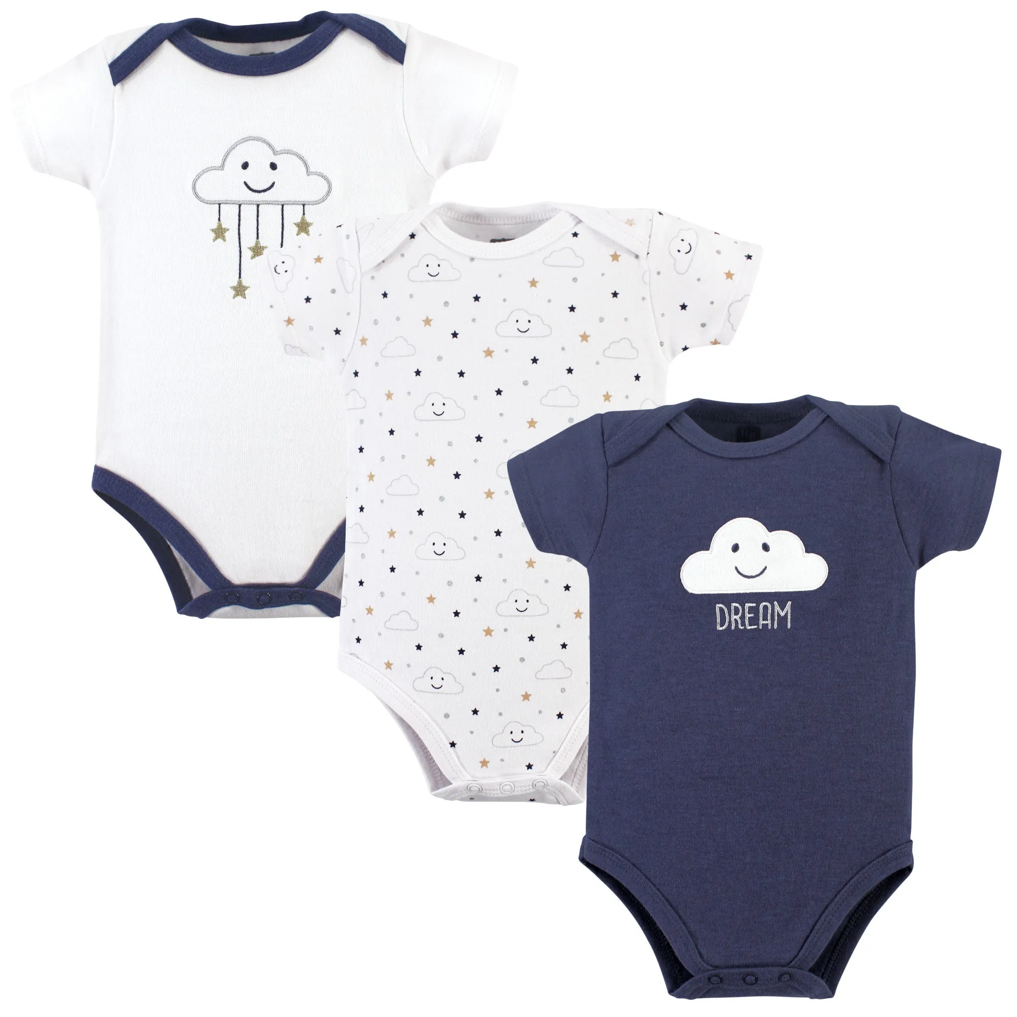 Hudson Baby Cotton Bodysuits, Navy Clouds