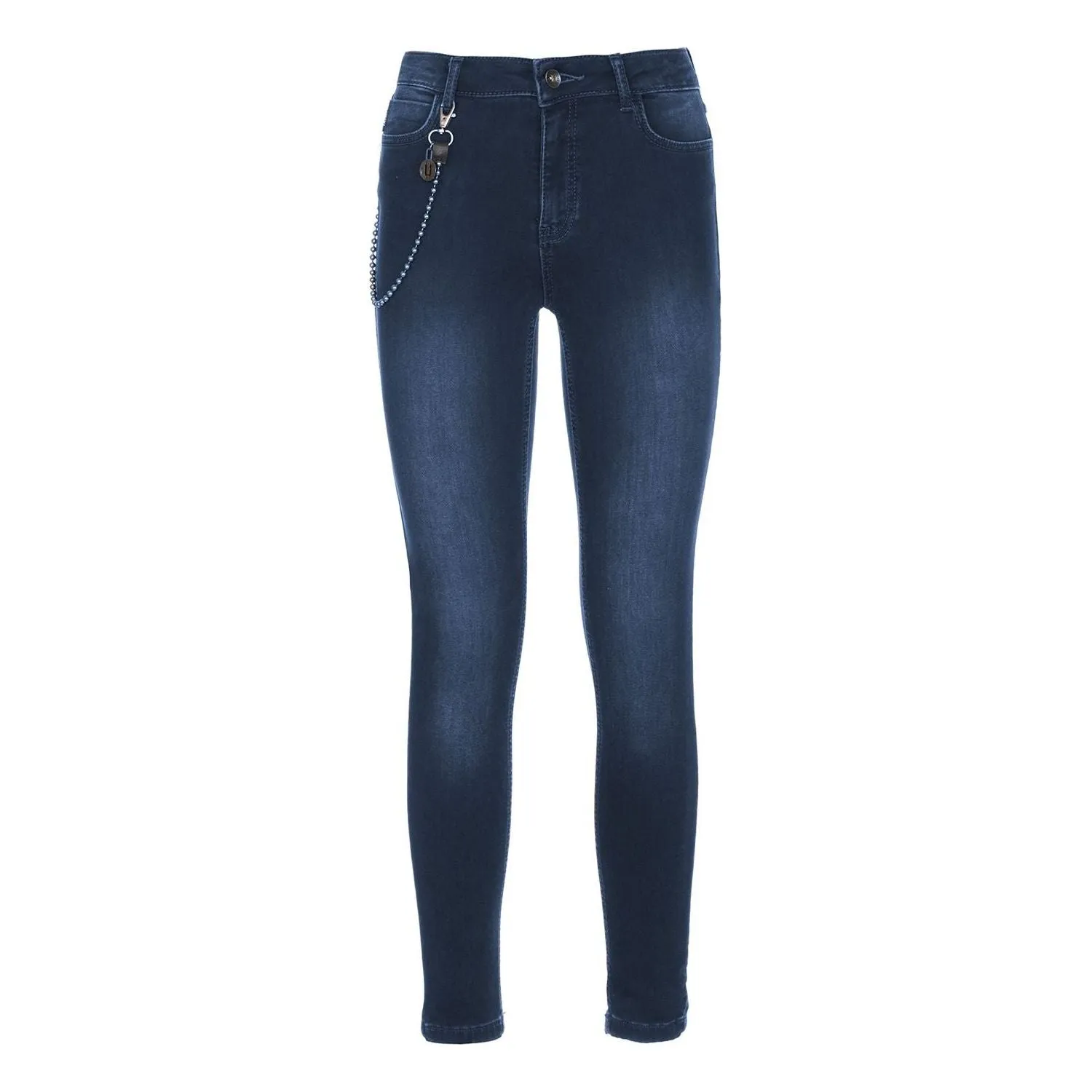 Imperfect Chic Lightly Washed Blue Slim-Fit Jeans with Chain Detail