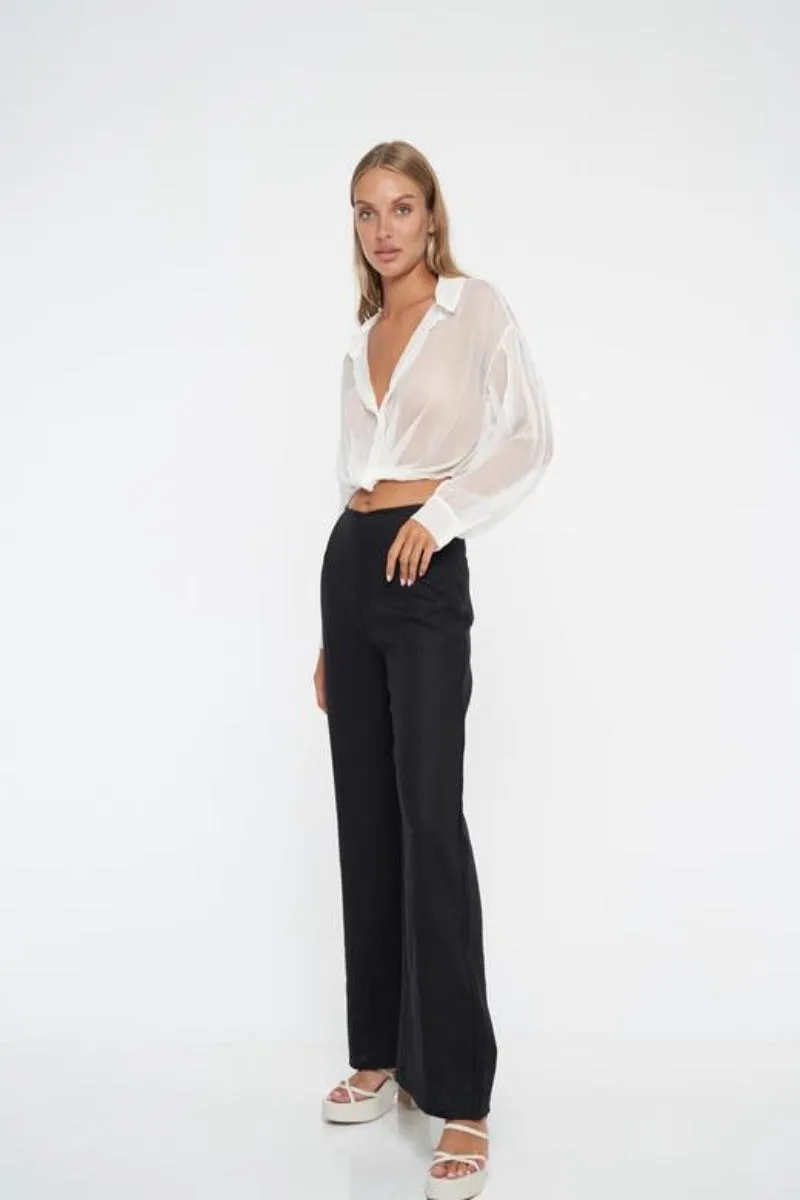 Margot Linen Flare pant / Black