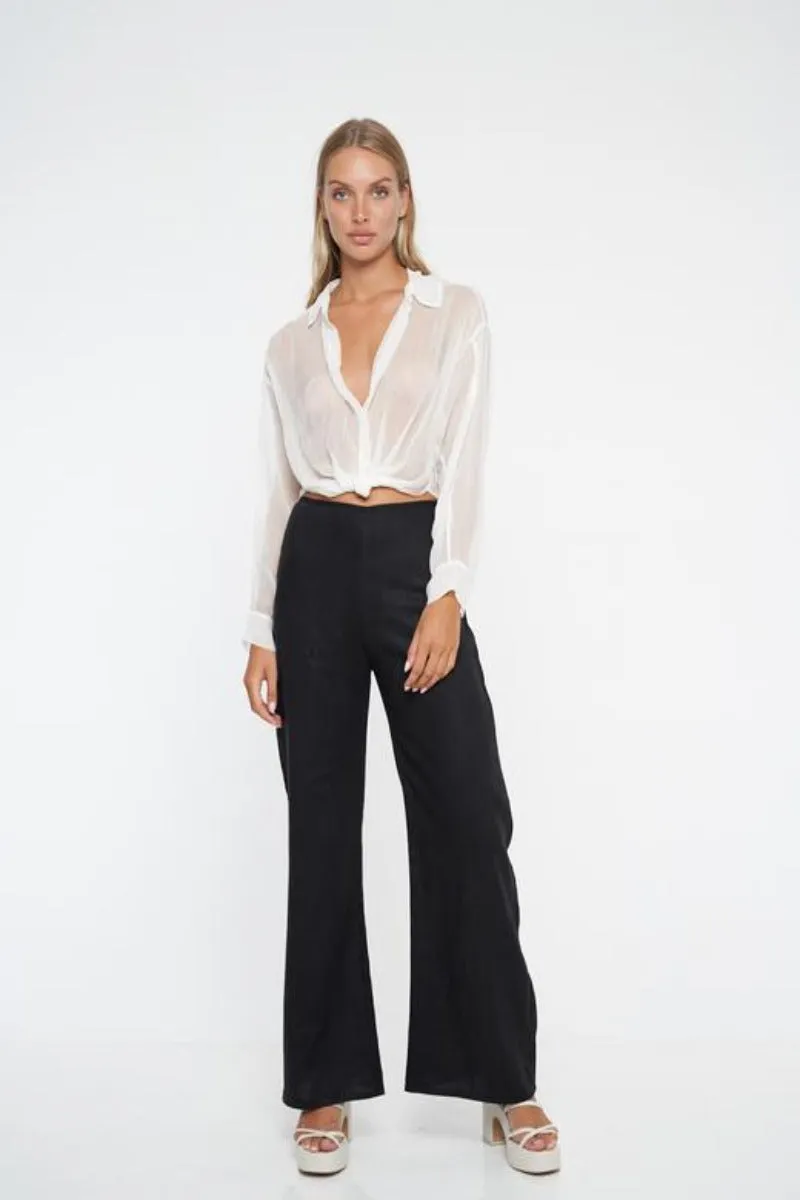 Margot Linen Flare pant / Black