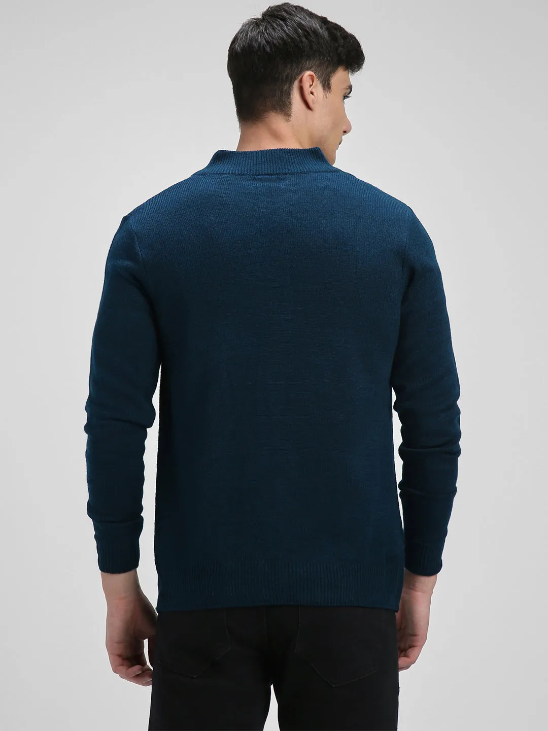 Men's Mock Regular Fit Solid Petrol Blue Sweater