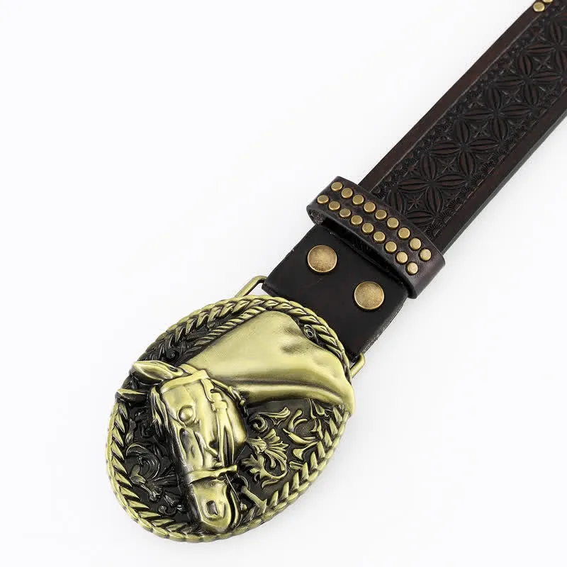 Men's Trendy Carved Horse Buckle Leather Belt