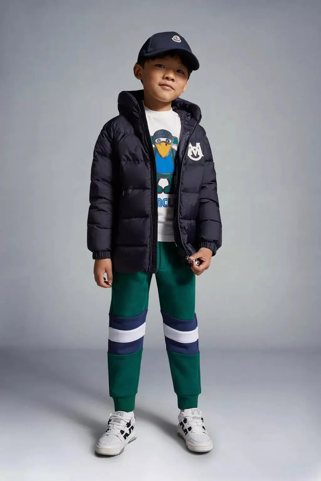 Moncler Enfant Boys Down Padded Mark Short Parka in Navy