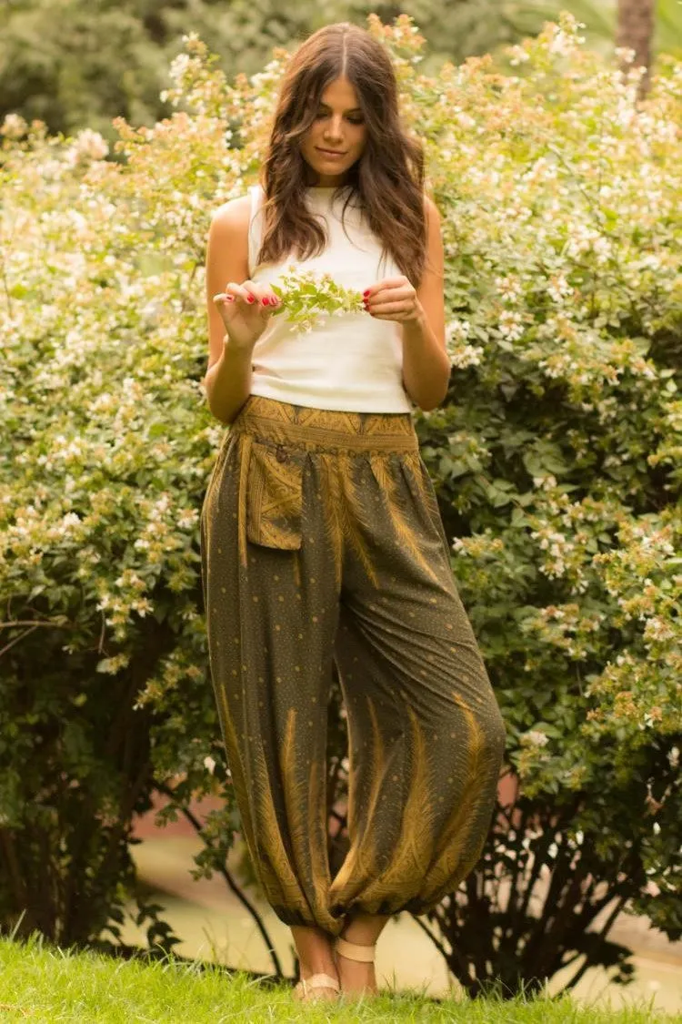 Olive Green Feather Pants