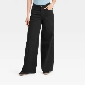 Open Box - Women's Mid-Rise Super Wide Leg Jeans - Universal Thread Black 6