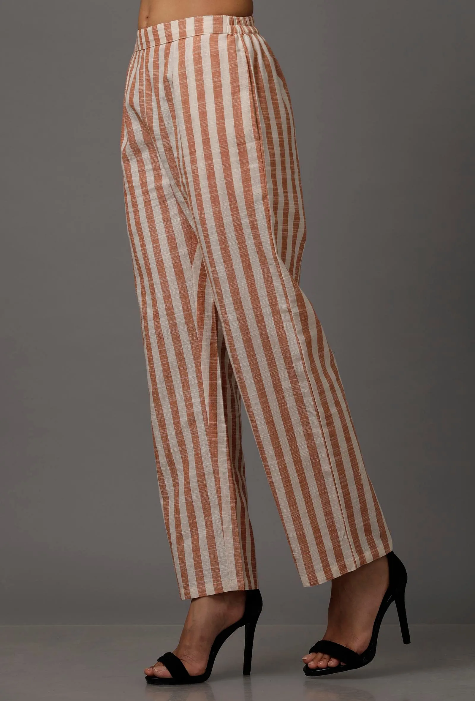 Orange and White Stripes Pure Woven Cotton Pants