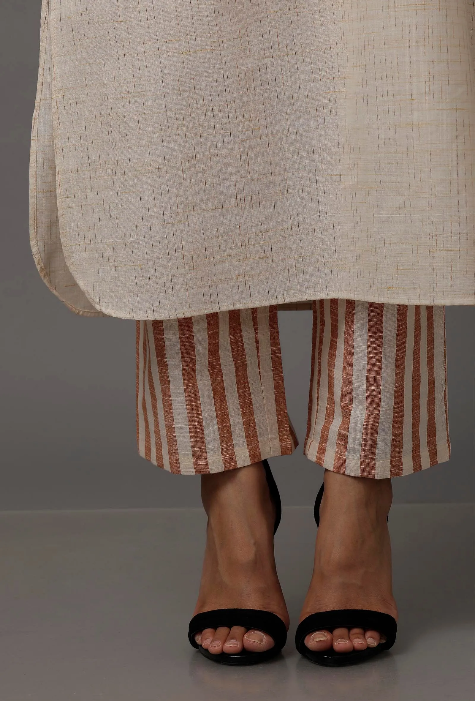 Orange and White Stripes Pure Woven Cotton Pants