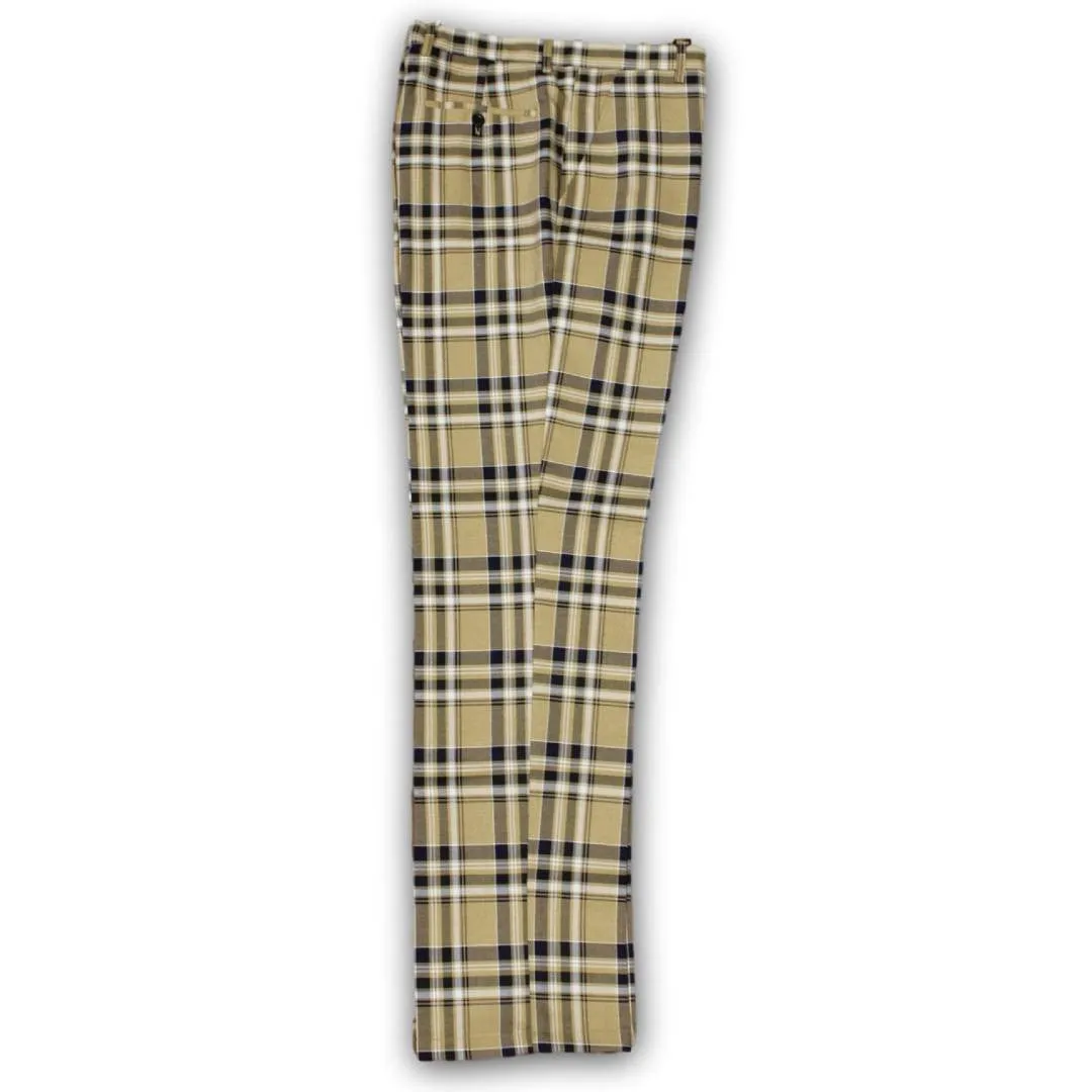 Plaid Latte Beige Brown Navy Blue Pants