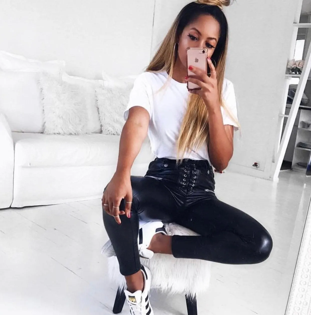 PLEATHER LACE UP PANTS