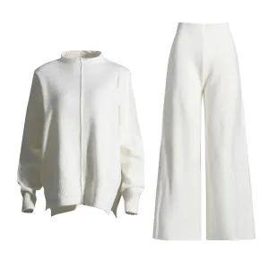 Pre Order:  Solid Knitted Long Sleeve Top   High Waist Straight Pants