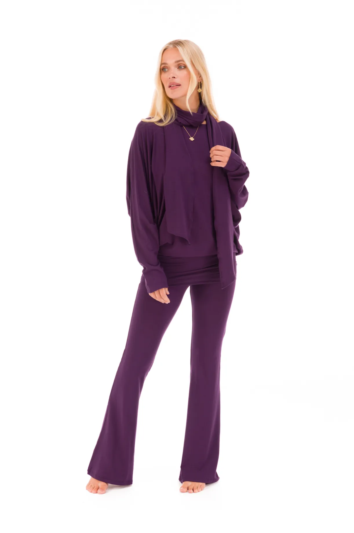 RAGLAN TOP WITH SCARF DEEP PURPLE