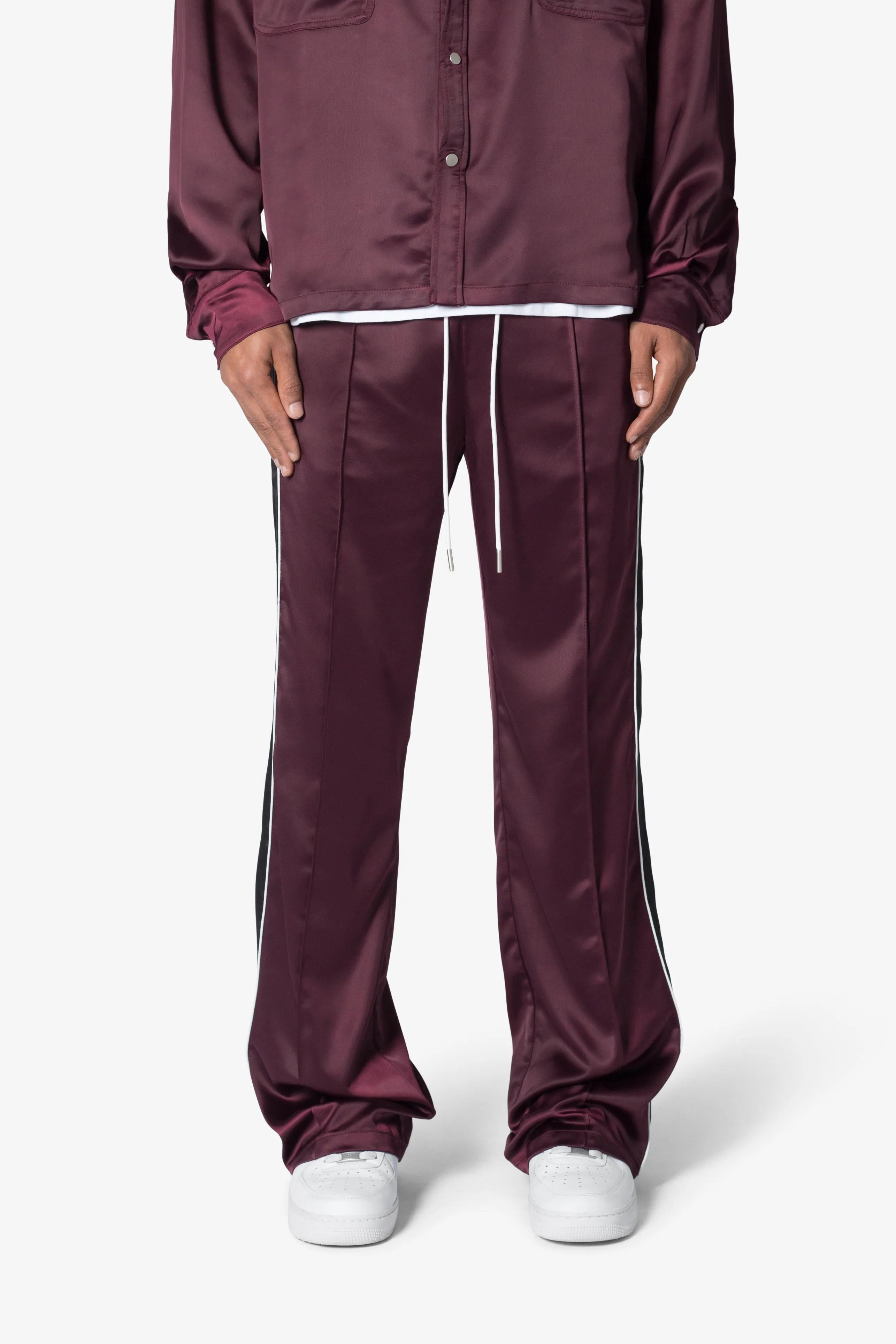 Satin Track Pants - Burgundy