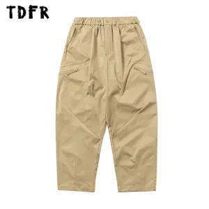 Solid Color Cargo Belt Pants with Zipper Pocket - Casual Safari Style