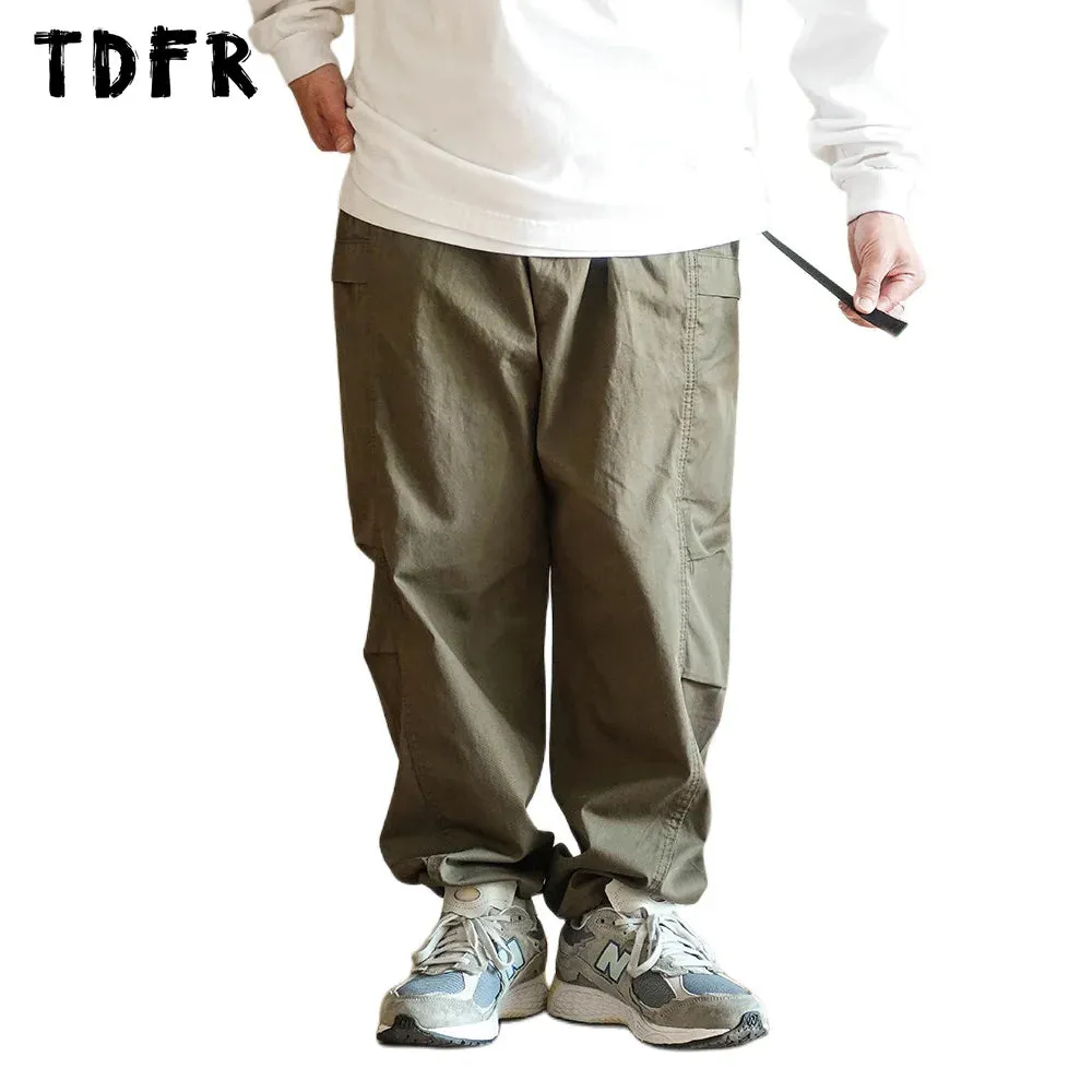 Solid Color Casual Safari Style Pocket Cargo Pants - Wide Leg Trousers