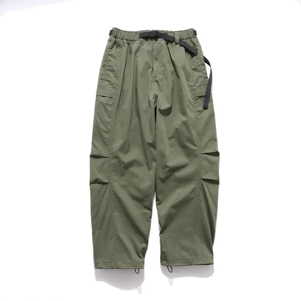 Solid Color Casual Safari Style Pocket Cargo Pants - Wide Leg Trousers