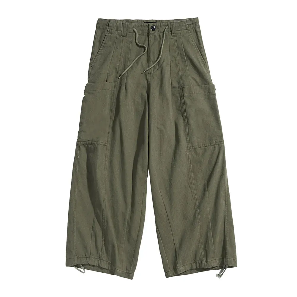 Solid Color Safari Style Cargo Pants with Multi-Pocket Design