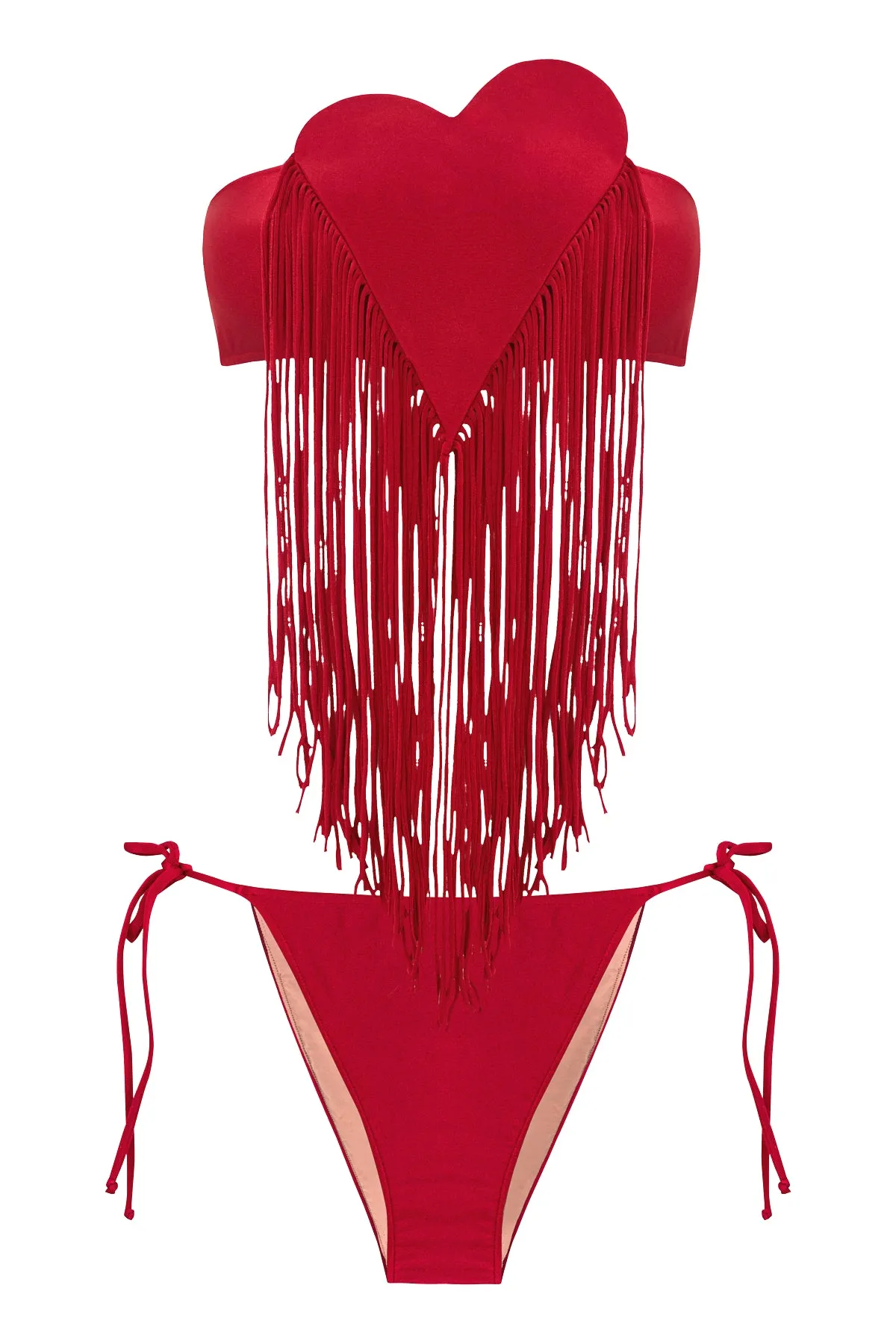 Solid Hearts Fringe Bandeau Bikini