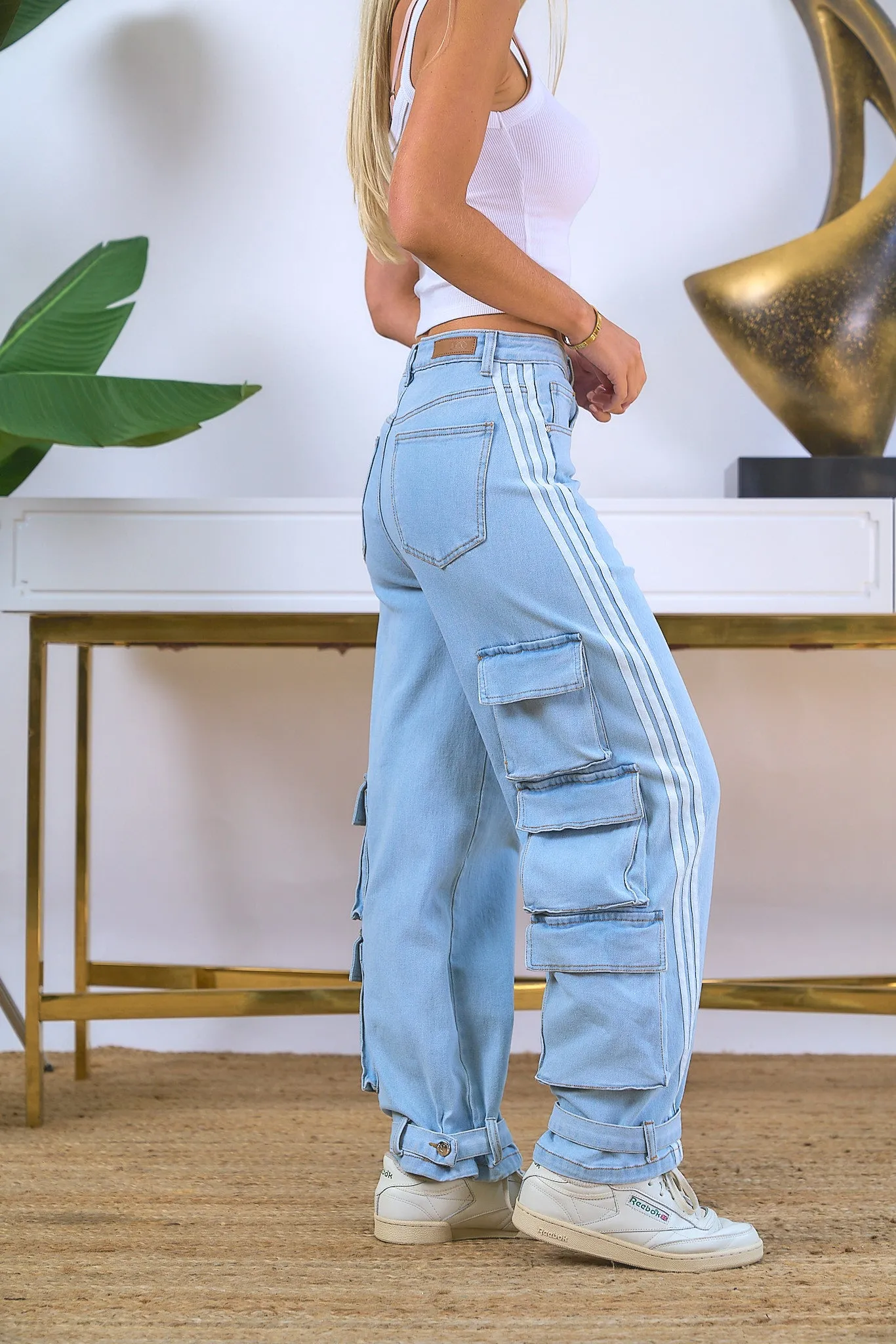 Striped Cargo Denim Pants