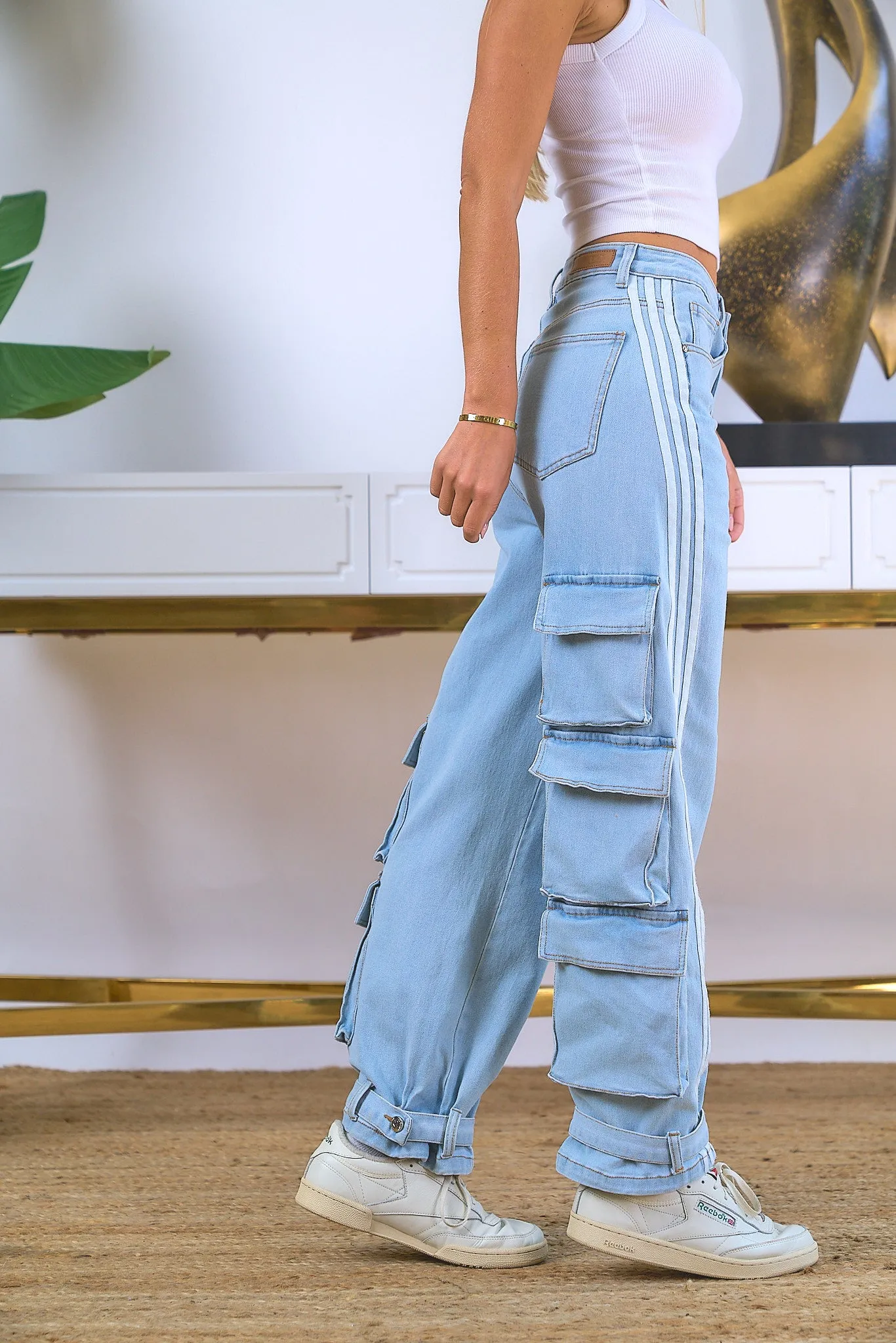 Striped Cargo Denim Pants