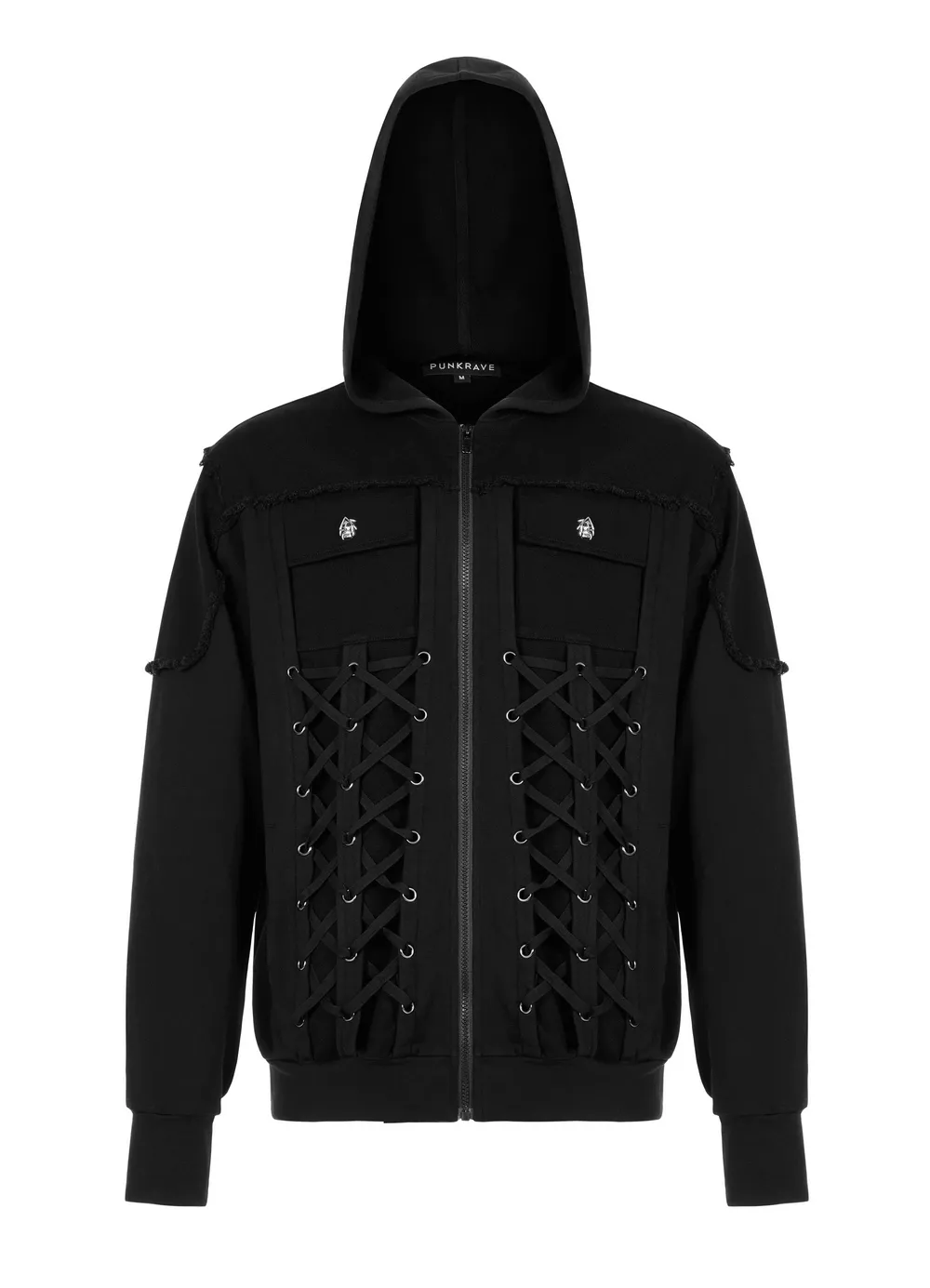 Stylish Men's Gothic Jacket with Lace-Up Front And Hood