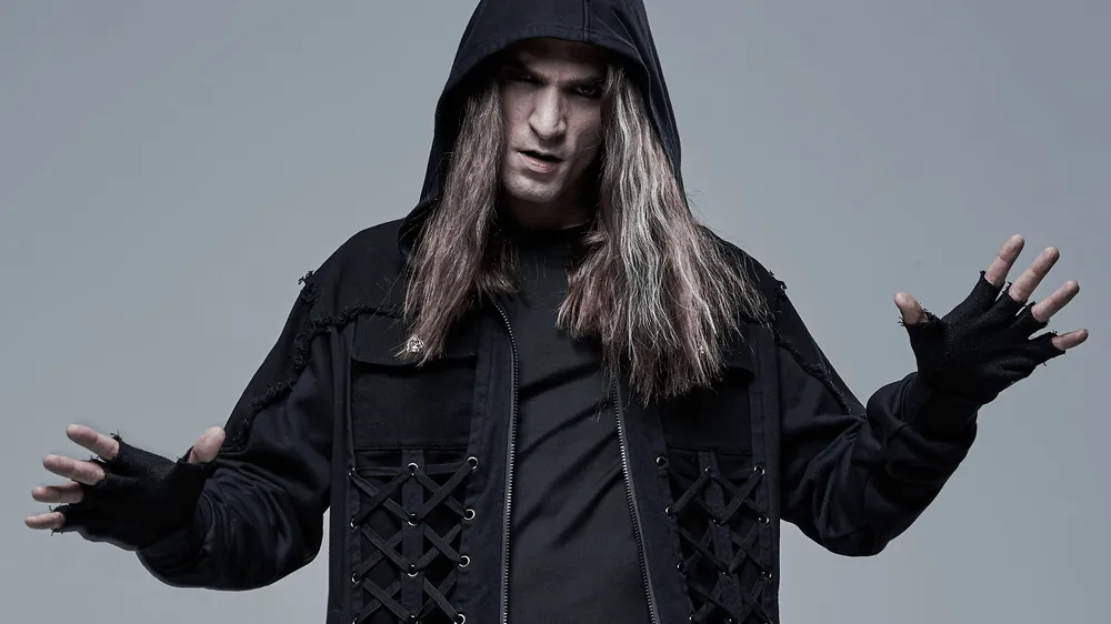 Stylish Men's Gothic Jacket with Lace-Up Front And Hood