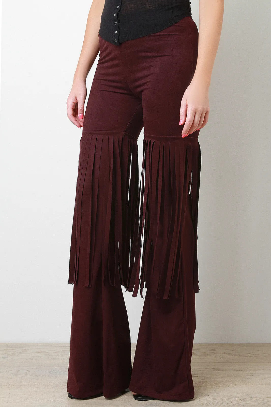 Suede Fringe Flared Bottom Pants