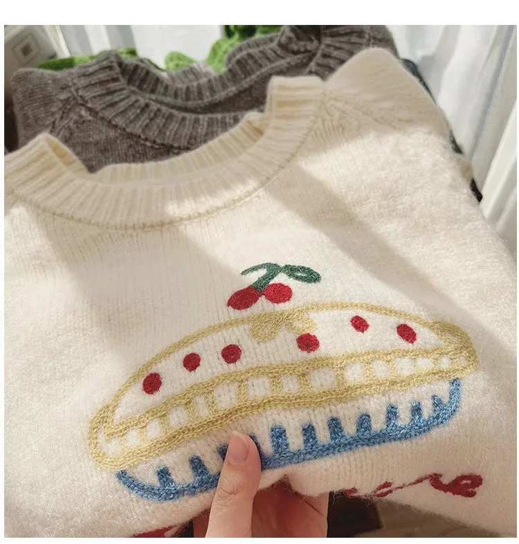 Sweet embroidered round neck sweater for women round neck sweater    S4829