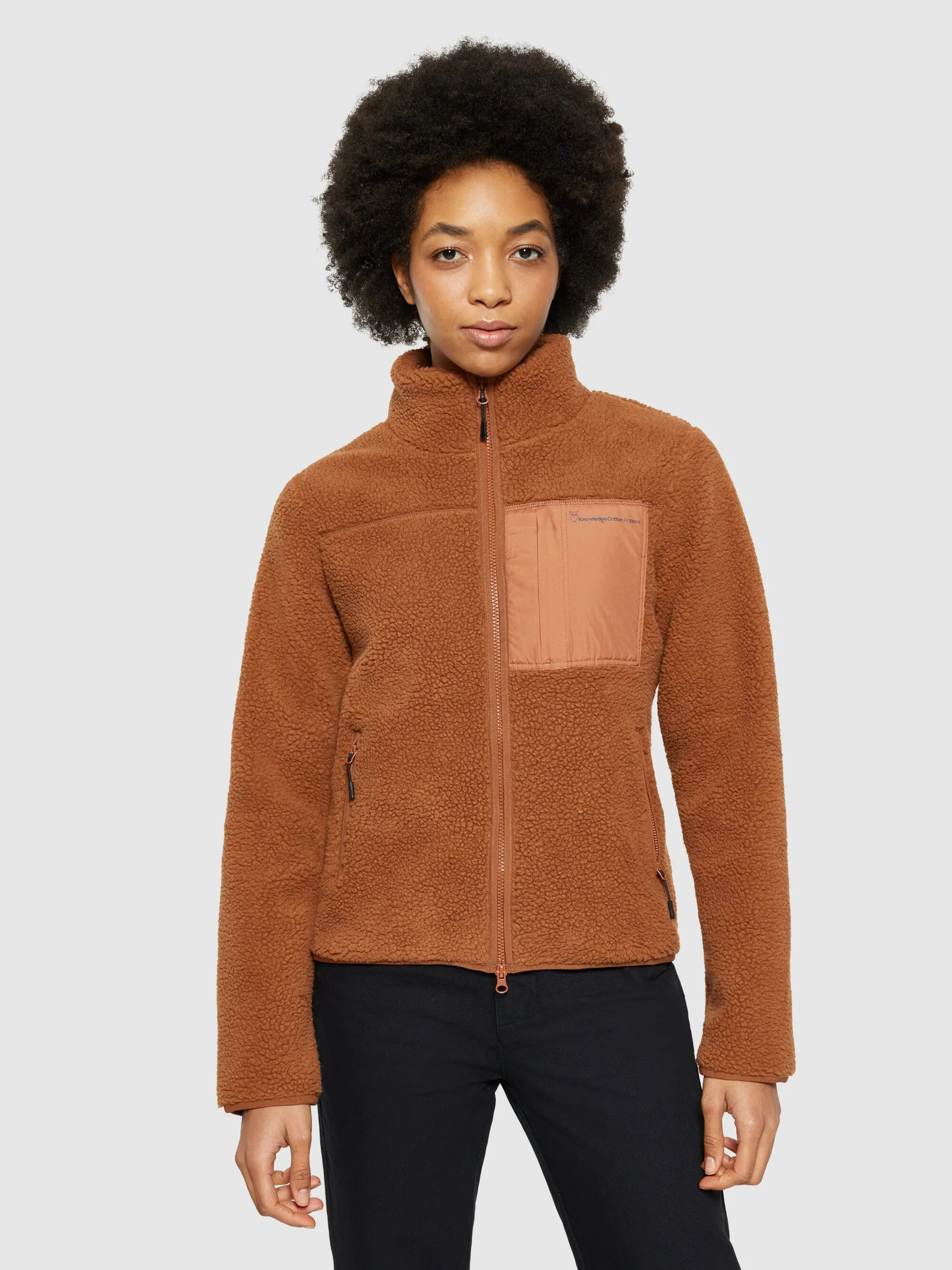 Teddy high neck zip jacket - Mocha Bisque