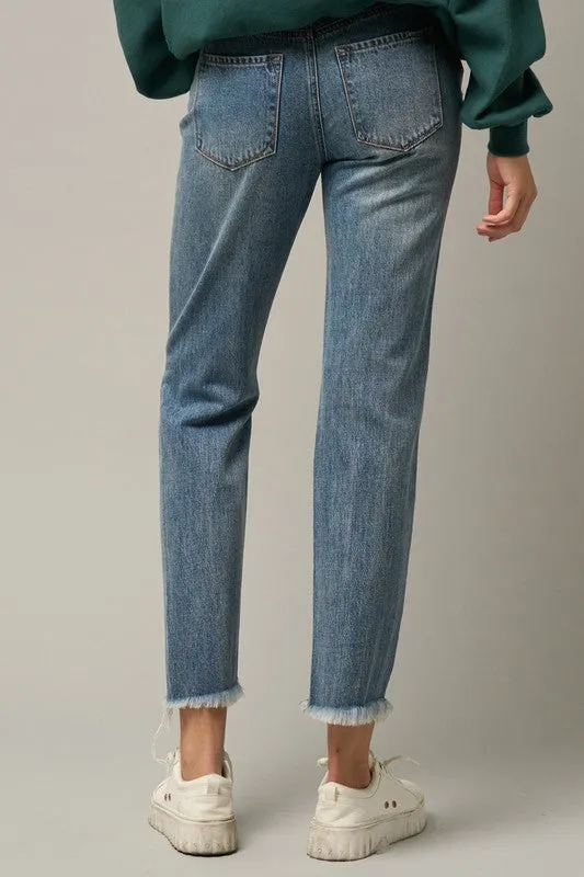 TEEK - Medium Wash Ripped Straight Jeans