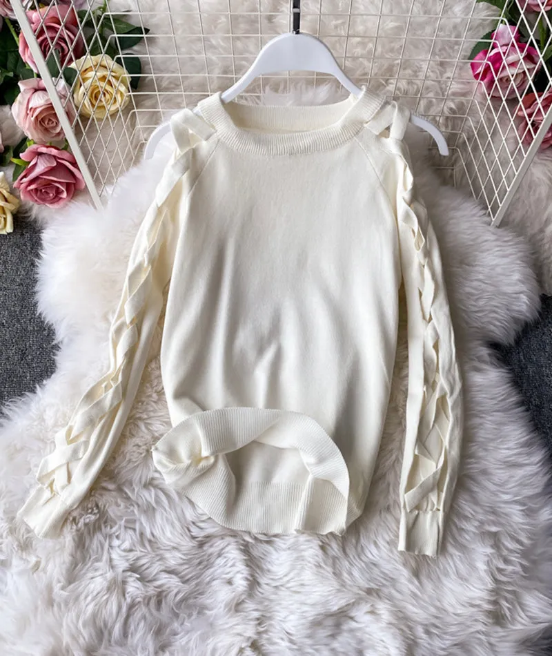 Unique Round Neck Long Sleeve Sweater    S4373