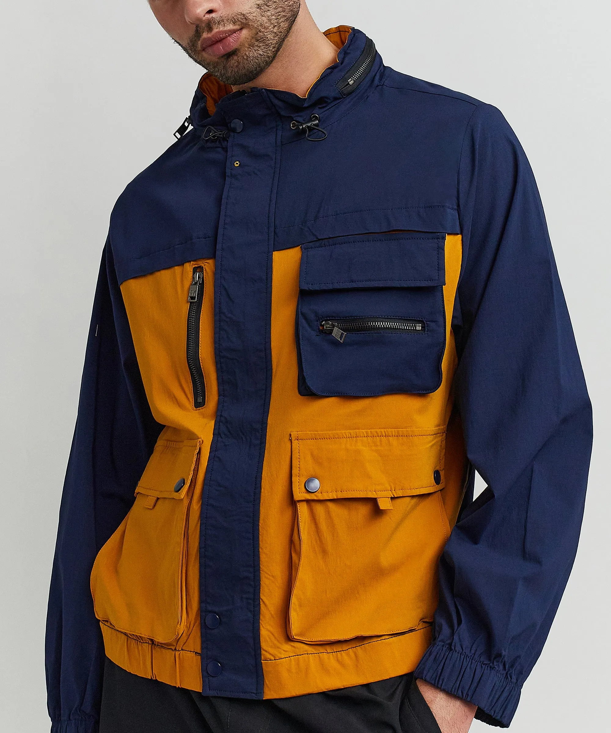 Utility Stretch Nylon Zip Up Jacket - Navy