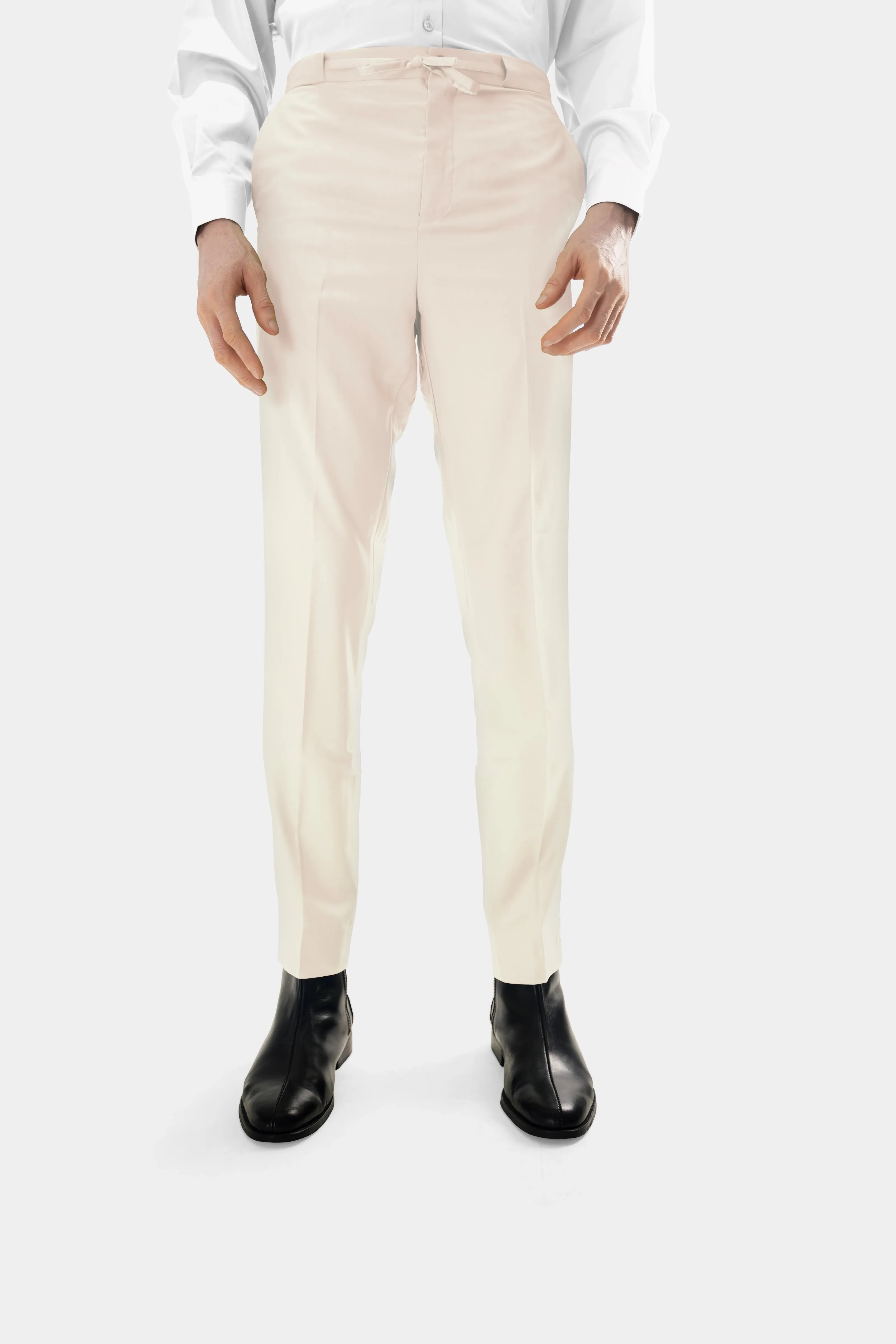 Wool Drawstring Pants in Cream